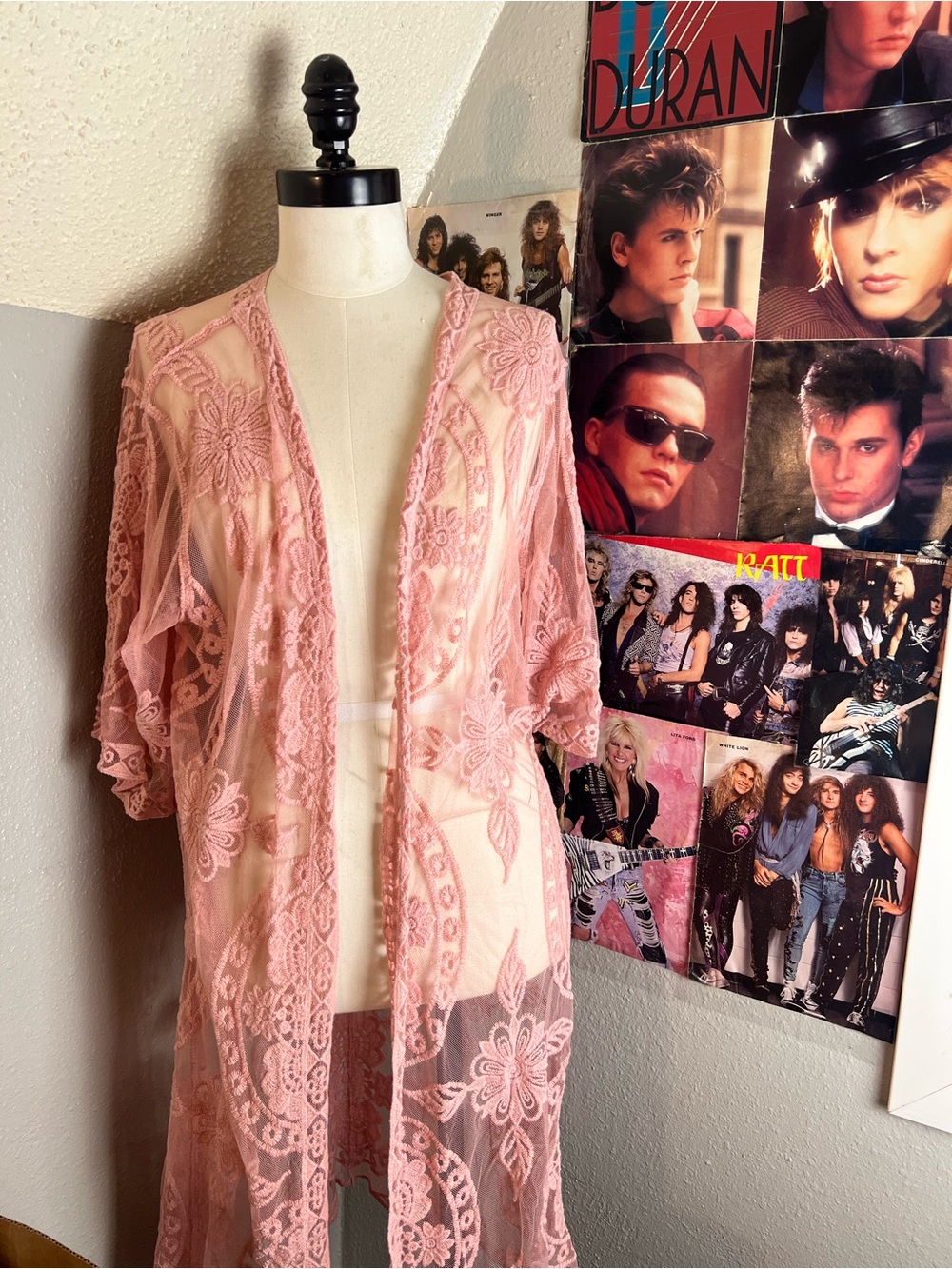 Source Unknown Pink Lace Sheer Kimono Shrug